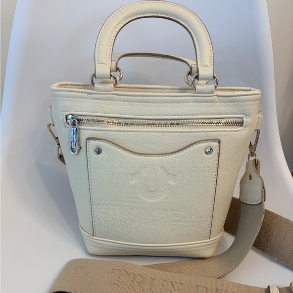 True Religion Handbags - True Religion Cream Leather Crossbody Bag